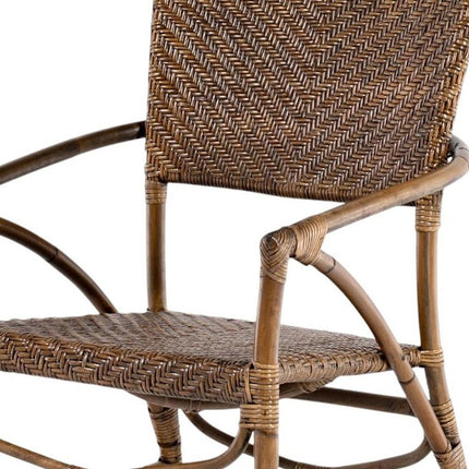 Set of Two Natural Rattan Open Back Dining Arm Chairs