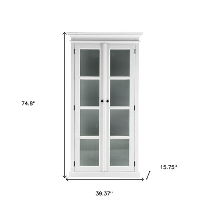 75" White Wood and Glass Double Door Storage Cabinet