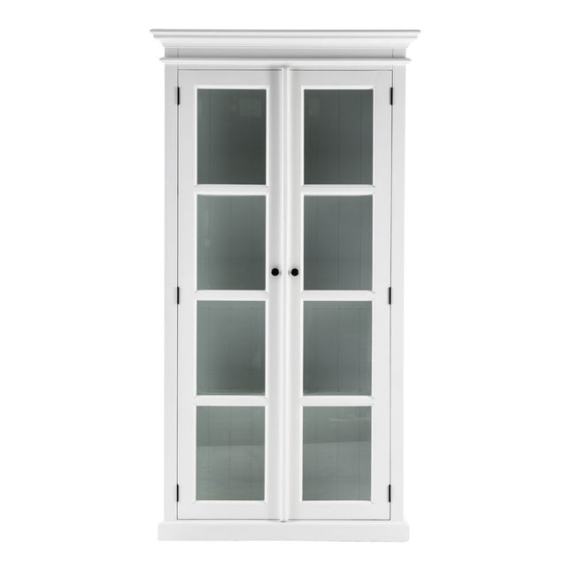 75" White Wood and Glass Double Door Storage Cabinet