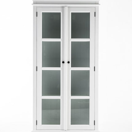 75" White Wood and Glass Double Door Storage Cabinet