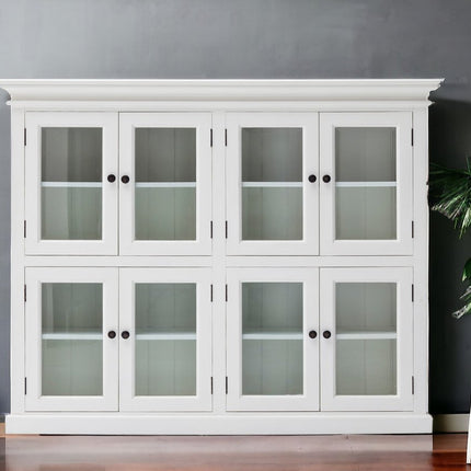 52" White Wood and Glass Two Level Storage Cabinet