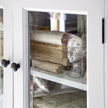 52" White Wood and Glass Two Level Storage Cabinet