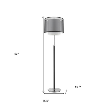 62" Floor Lamp With Black And White Fabric Drum Shade
