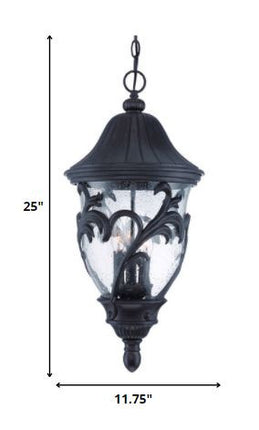 XL Three Light Matte Black Leaf Detail Hanging Light
