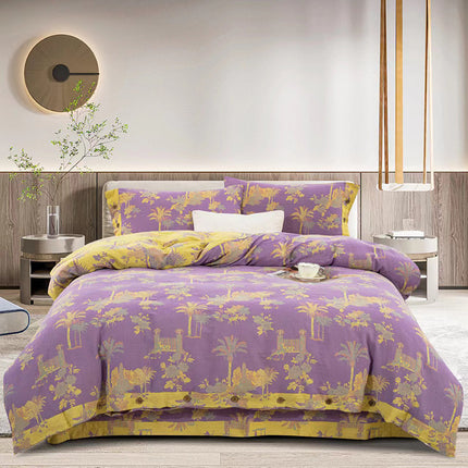 Cotton Double-layer Yarn Four-piece Flower Quilt Cover Bedding Bedding