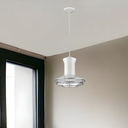 Newport 1-Light White Pendant With Polished Nickel Louver