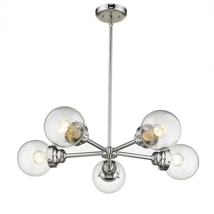 Silver Five Light Metal Dimmable Chandelier With Clear Shades