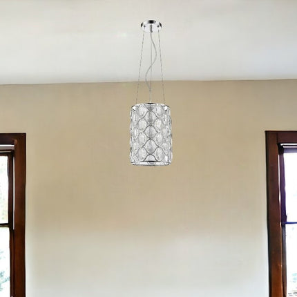 Isabella 1-Light Polished Nickel Drum Pendant With Crystal Accents