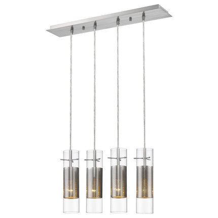 Scope 4-Light Brushed Nickel Pendant Double Glass and Mesh Shades