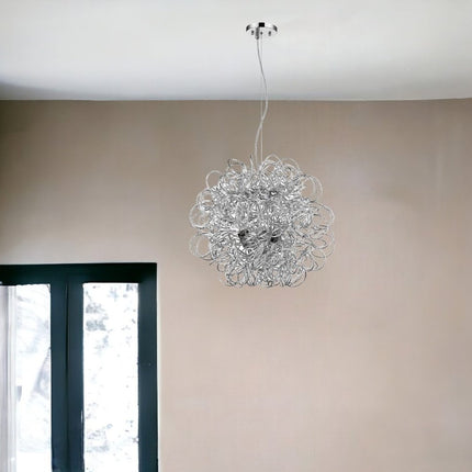 Mingle 4-Light Polished Chrome Pendant With Faceted Chrome Aluminum Wire Shade