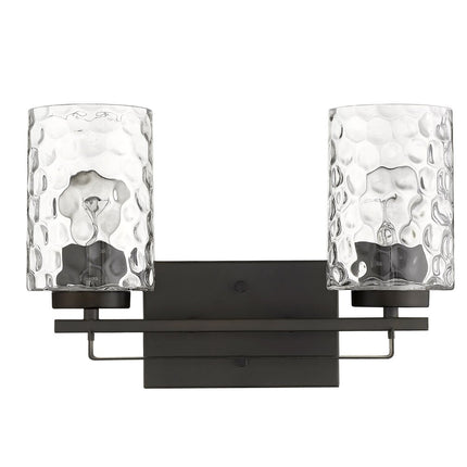 Bronze Metal and Pebbled Glass Two Light Wall Sconce