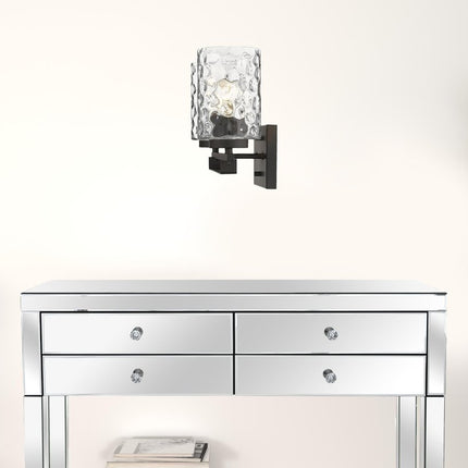 Bronze Metal and Pebbled Glass Two Light Wall Sconce