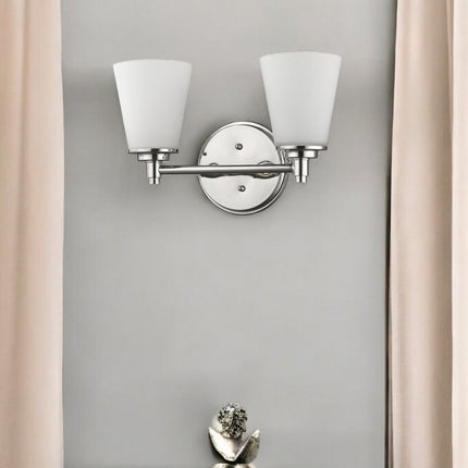 Two Light Silver Wall Light with Frosted Glass Shade