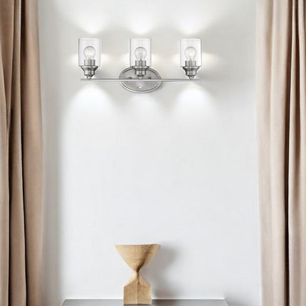 Three Light Silver Wall Light with Clear Glass Shade