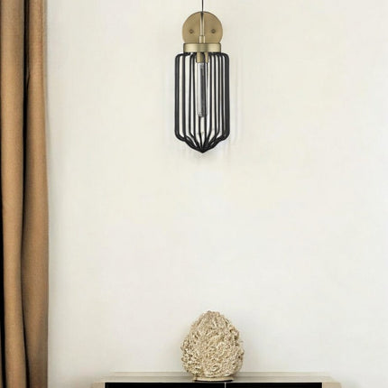 Gold and Black Metal Cage Wall Sconce