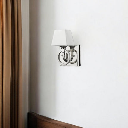 Silver Metal Wall Light with Frosted Glass Shade