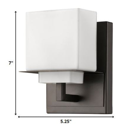 One Light Bronze White Glass Wall Sconce