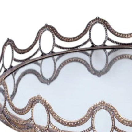 Set of Two Gold Round Ornate Framed Accent Mirrors
