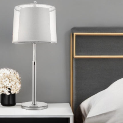 31" Silver Metal Table Lamp With White Empire Shade