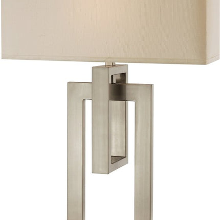 36" Nickel Iron Geometric Table Lamp With Ivory Shade