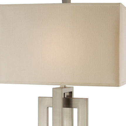 36" Nickel Iron Geometric Table Lamp With Ivory Shade