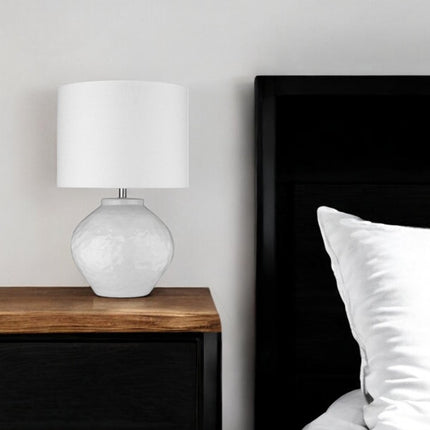 26" White Ceramic Table Lamp With White Drum Shade
