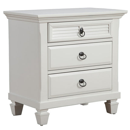 28" White Wood Three Drawer Nightstand