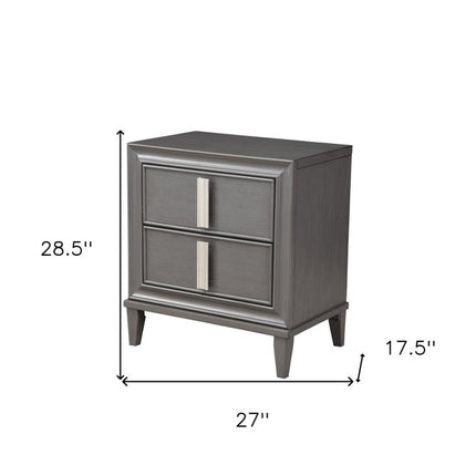 29" Dark Gray Solid Wood and Wood Two Drawer Nightstand