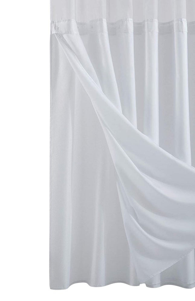 White Sheer and Grid Shower Curtain and Liner Set