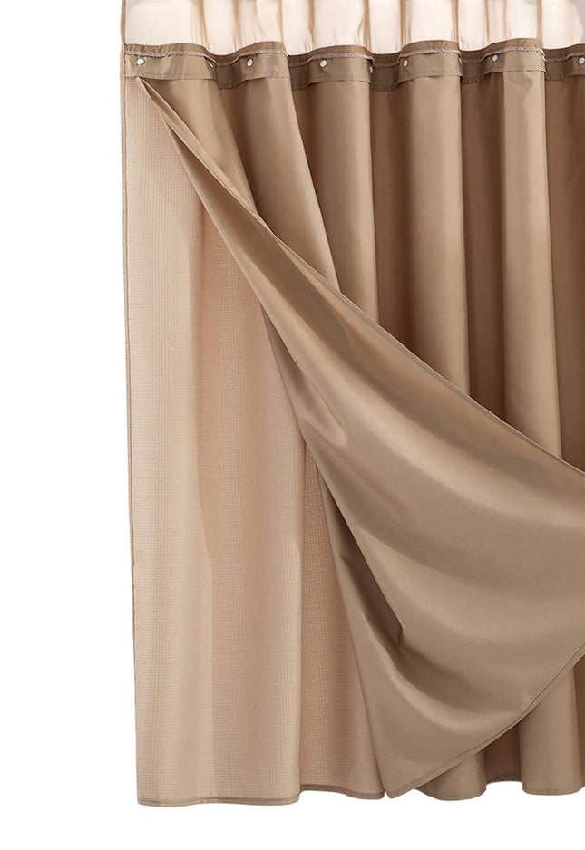 Mocha Sheer and Grid Shower Curtain and Liner Set