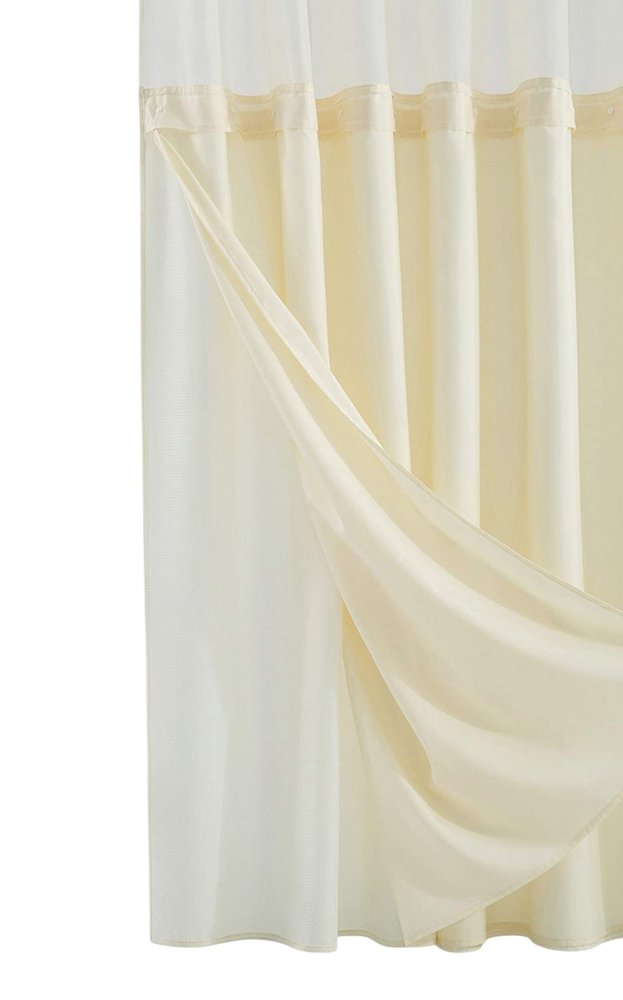 Ivory Sheer and Grid Shower Curtain and Liner Set