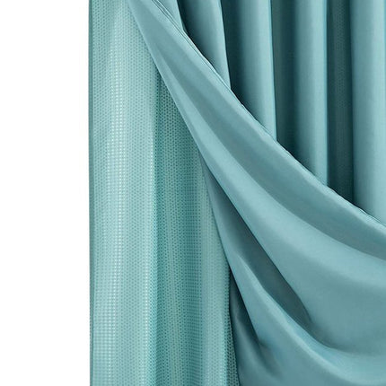 Teal Sheer and Grid Shower Curtain and Liner Set