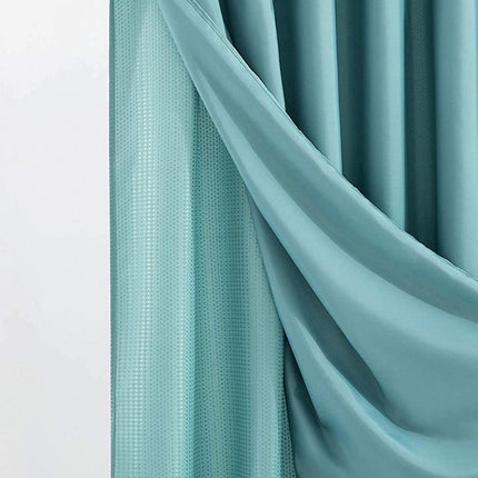 Teal Sheer and Grid Shower Curtain and Liner Set