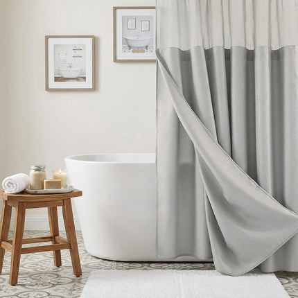 Silver Modern Grid Shower Curtain and Liner Set