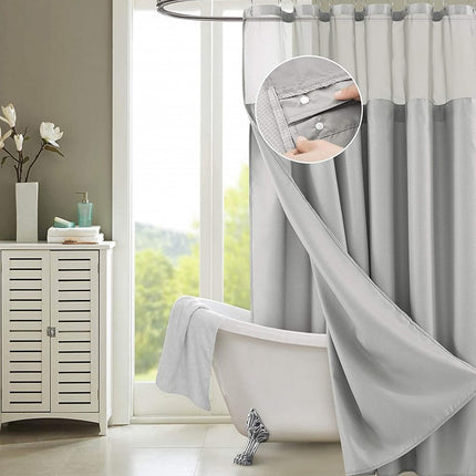Silver Modern Grid Shower Curtain and Liner Set