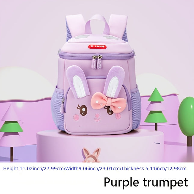 Pink Bunny Backpack with Bow Detail - Lightweight Adjustable Straps, Zipper Closure