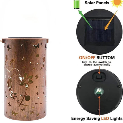 Solar Hanging Lamp Outdoor Courtyard Iron Hollow Lantern