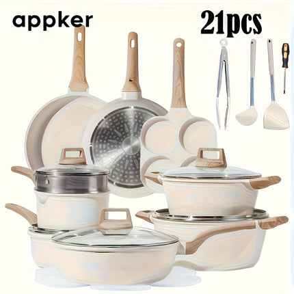 Appker White Granite Induction Cooking Set, Kitchen Cookware Collection Including Frying Pan, Pot