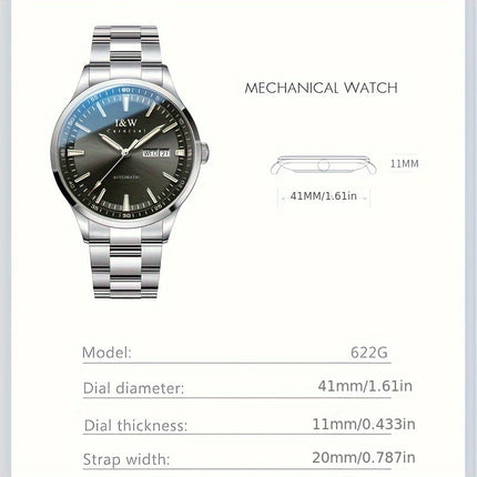 Automatic Watch, Men'S Stainless Steel Synthetic Sapphire Miyota Movement Mechanical Timepiece