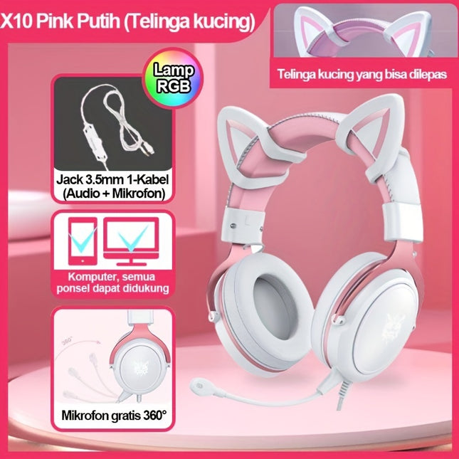 X10 WhitePink Gaming Headset 3.5mm Wired Surround Stereo Gaming Headphone