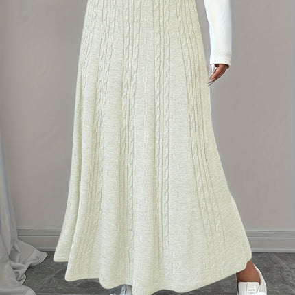 Women's Elegant Long Ribbed Skirt - Solid Color Fall Winter Casual to Formal Wear, Hand Wash/Dry Clean