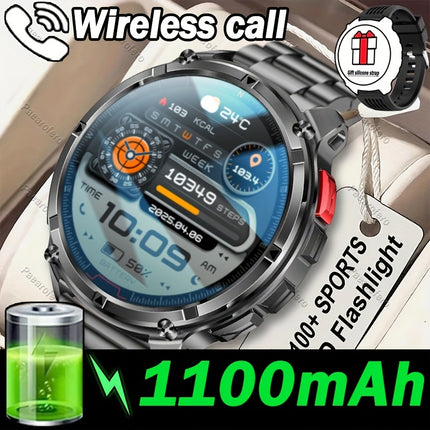 smartwatch features a 1100mAh large battery, supports wireless calling, message notifications,