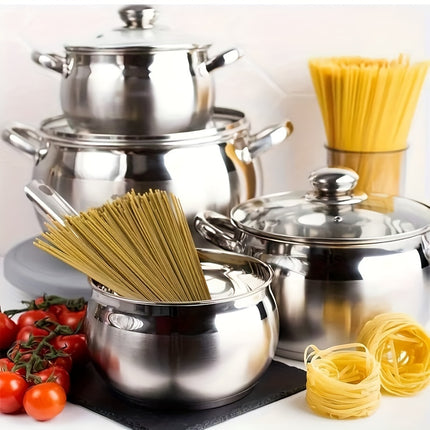 12pcs Stainless Steel Cookware Set - Heavy-Duty,