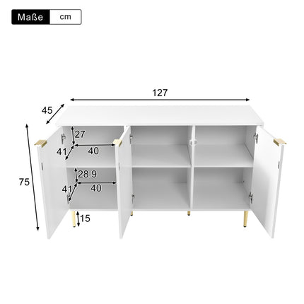 Modern Dresser with Golden Legs and Handles, Lacquered, Rounded Corners, for Bedroom, Living Room