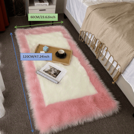 1pc Plush Bedroom Mat Indoor Simple Long Pile Washable Thickened 6cm Artificial Wool Mat