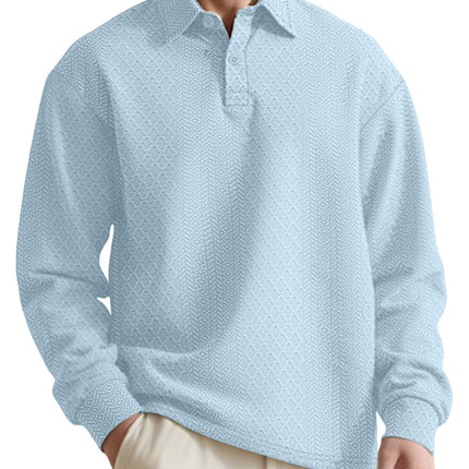 Texture Jacquard Solid Color Men's Long-sleeved Polo Shirt Lapel Loose Sweater