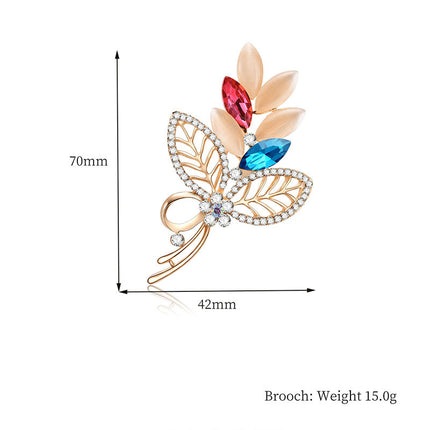 Fashion Alloy Diamond Hollow Leaf Brooch
