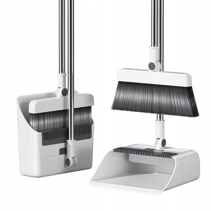 Three-Piece Broom and Dustpan Set with Upright Storage System for No-Stoop Cleaning, Broom Sweeping Set,