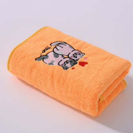 2pcs Cartoon Cat Embroidery Towel Set, Super Absorbent Coral Fleece, Soft & Comfortable