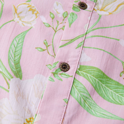 Pink Floral Print Short Puff Sleeve High Waist Tiered Maxi Dress